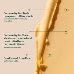 Creamy, non-sticky texture of The Body Shop Mango Body Butter on skin.