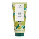 The Body Shop Olive Body Lotion tube packaging highlights sustainable materials and branding.