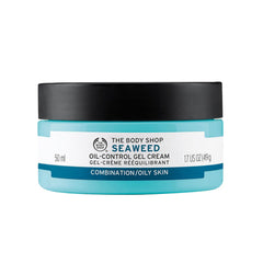 The Body Shop Seaweed Oil-Control Gel Cream bottle demonstrates lightweight hydration for oily and combination skin.