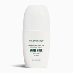 The Body Shop White Musk deodorant 50ml bottle showing compact travel-friendly packaging