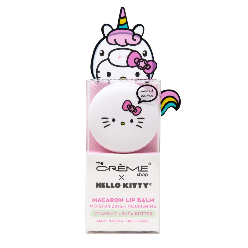 The Crème Shop Hello Kitty macaron lip balm jar, vitamin E for moisture