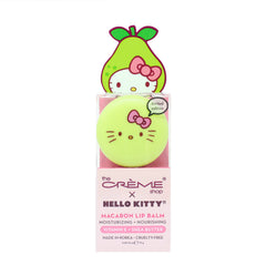 The Crème Shop Hello Kitty Macaron Lip Balm Juicy Pear tube emphasizes compact, portable lip care.