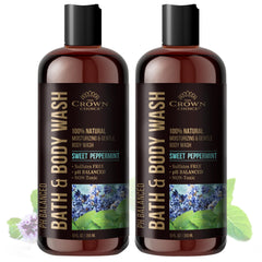 The Crown Choice peppermint lavender bottle front, a refreshing shower essential for all skin types.