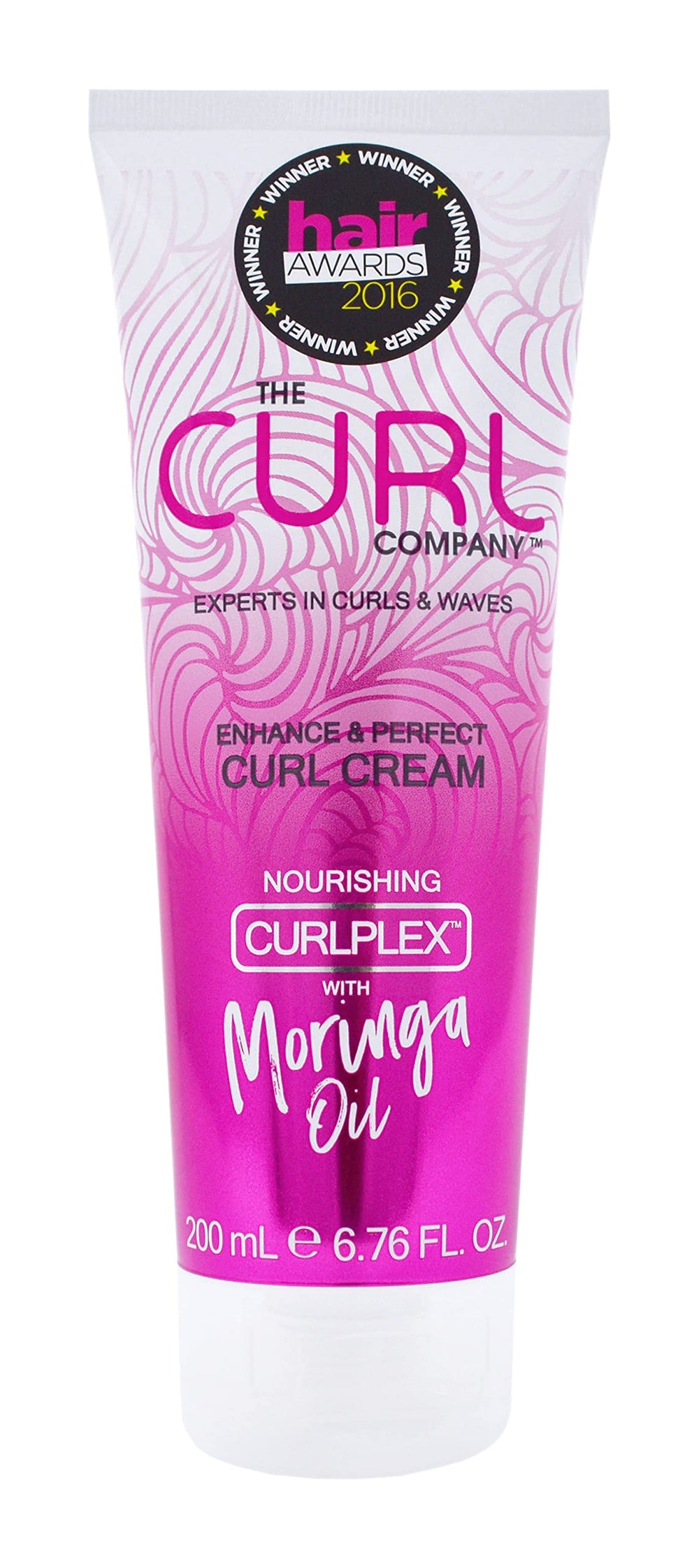 The Curl Company Enhance & Perfect Curl Cream bottle showing defined curls