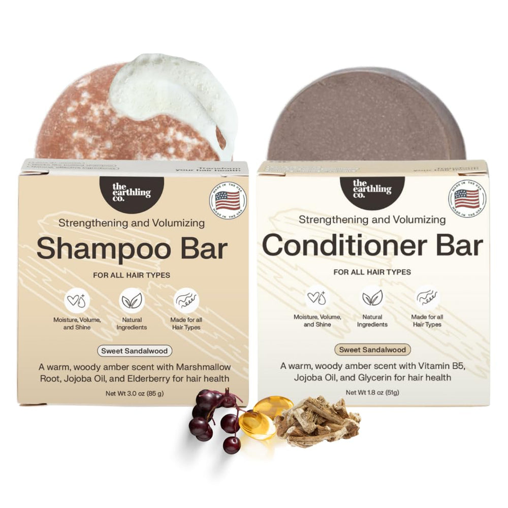 The Earthling Co Shampoo Bar Set packaging highlights eco-friendly materials for sustainable hair care.