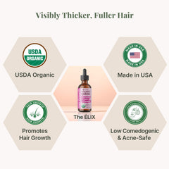 The ELIX rosemary oil amber bottle closeup emphasizes purity and premium packaging for scalp care.