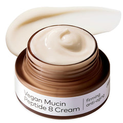 The Face Shop 8 Peptide Moisturizer jar with vegan mucin for deep hydration.
