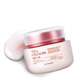 The Face Shop Pomegranate & Collagen eye cream bottle close-up showing hydrating formula for dry skin.