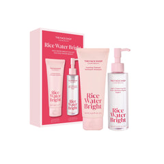 The Face Shop Rice Water Bright foaming cleanser shot showing creamy lather for gentle cleansing.