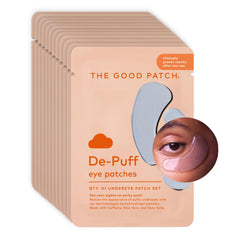 The Good Patch cooling under-eye patches ready for use, offering refreshed eyes