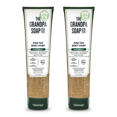 The Grandpa Soap Company Pine Tar Body Wash pours to reveal a cleansing lather for deodorizing freshness.