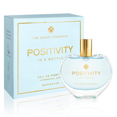 The Heart Company Positivity bottle in a heart shape enhances mood with a fresh ocean scent.