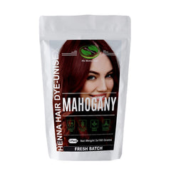 The Henna Guys mahogany dye 3-pack packaging highlights natural color options.