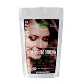 The Henna Guys medium brown henna bottle for natural color results.