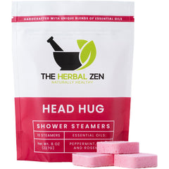 The Herbal Zen Head Hug shower steamer close-up with peppermint aroma for tension relief.
