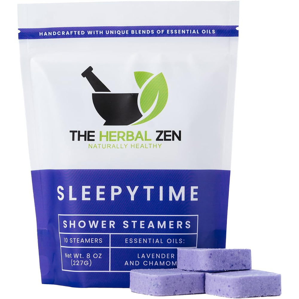 The Herbal Zen Lavender Shower Steamer close-up releasing calming lavender aroma.