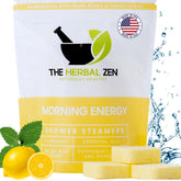 The Herbal Zen Morning Energy Shower Steamer pack, peppermint and lemon aroma energizes your morning.