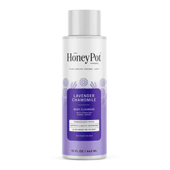 The Honey Pot Lavender Chamomile body wash bottle shows a hydrating cleanse for balanced skin.