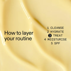 The serum texture on the hand shows a light, fast-absorbing formula