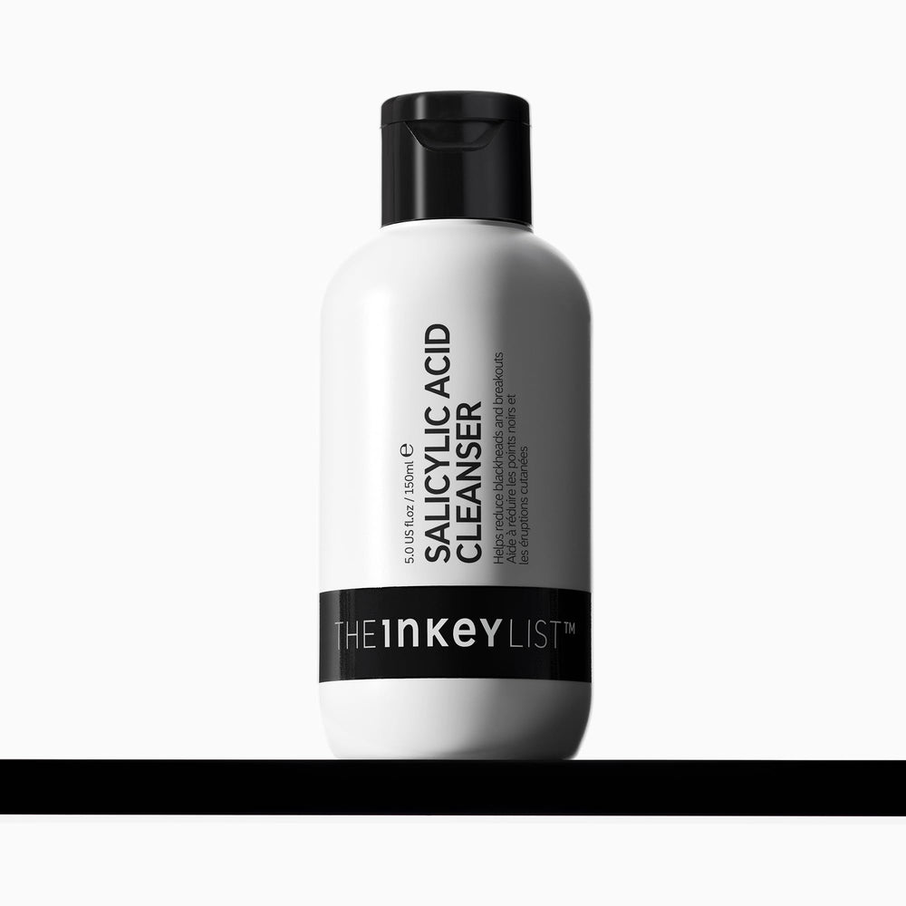 The INKEY List cleanser bottle on vanity for daily exfoliation potential.