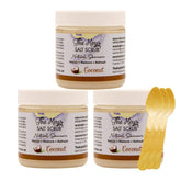 The Keys Salt Scrub sea salt bottle close-up for radiant skin.
