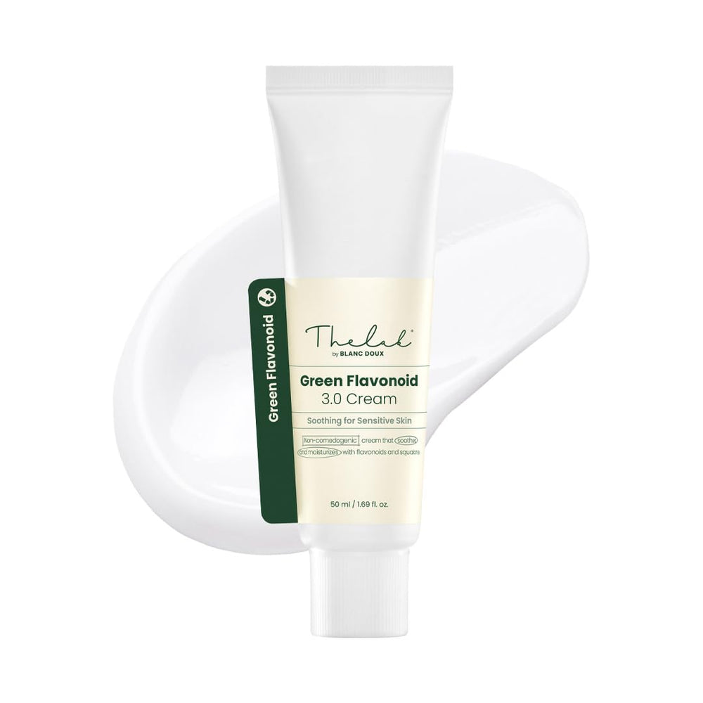 The Lab by Blanc Doux Green Flavonoid 3.0 Cream tube closeup for soothing daily care