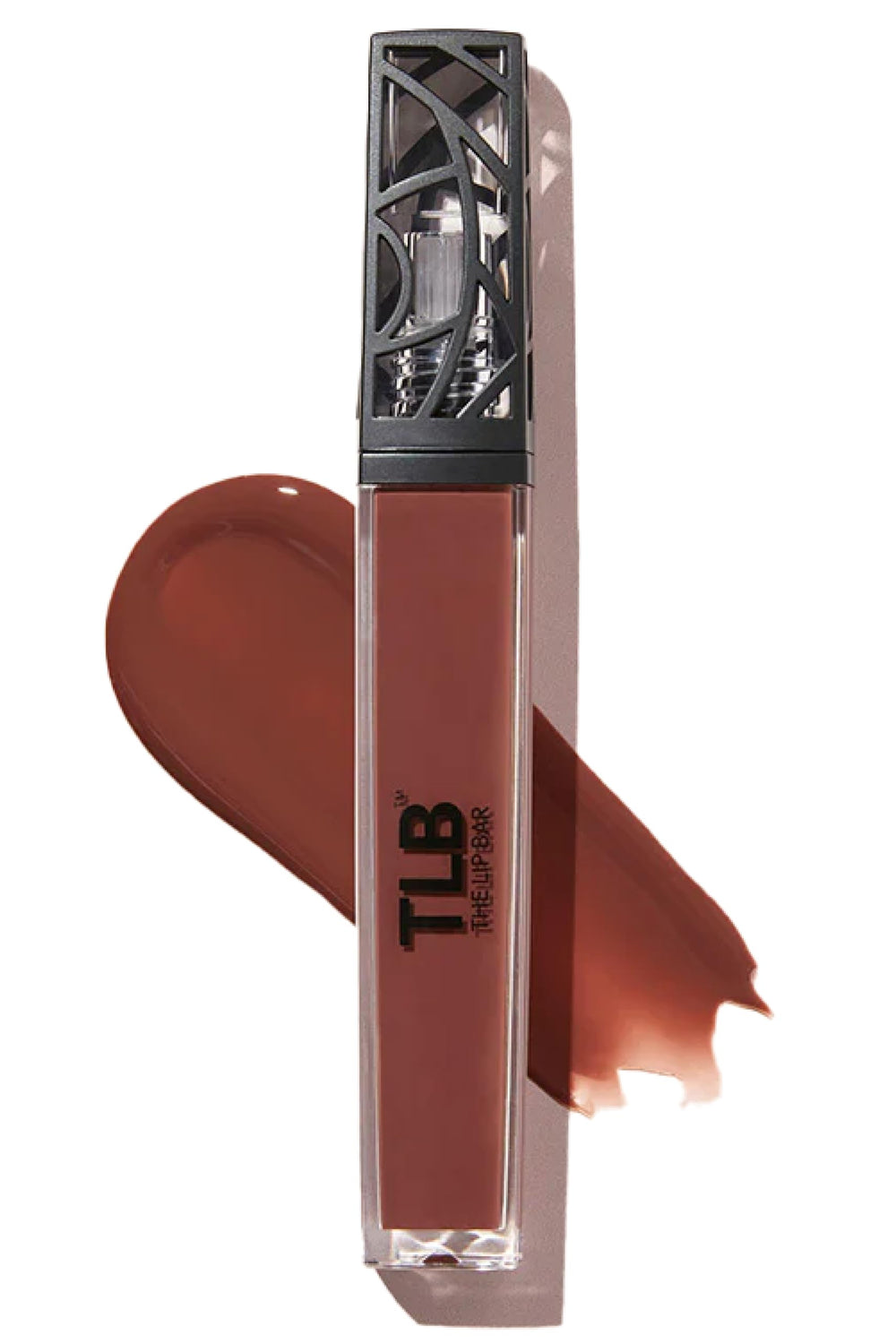 The Lip Bar Flyy Girl gloss close-up shows a rich brown shade with a non-sticky shine.