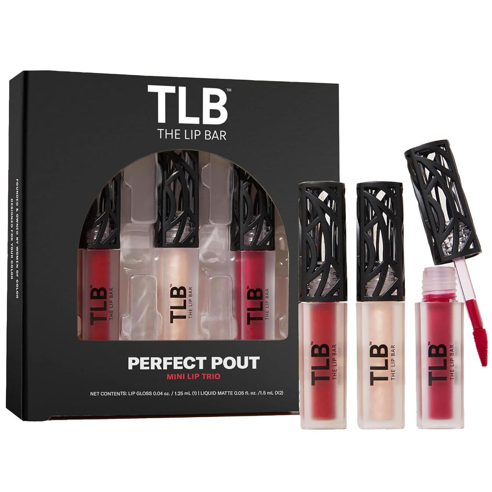 The Lip Bar Perfect Pout Mini Lip Trio Gift Set in elegant box for gifting.