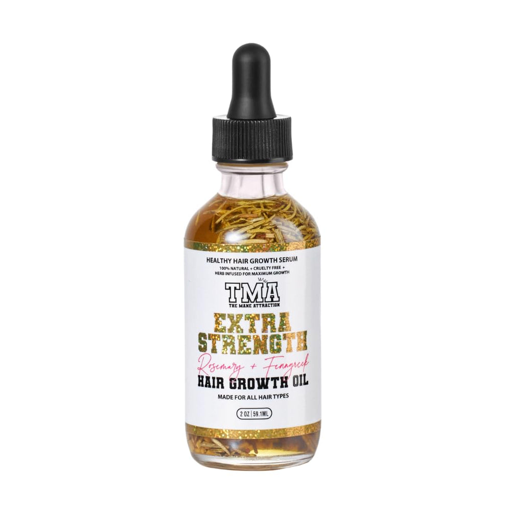 The Mane Attraction extra-strength rosemary-fenugreek oil bottle showing nourishing blend for scalp health