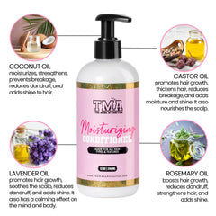 The Mane Attraction Moisturizing Conditioner pump close-up shows rich texture for manageable curls