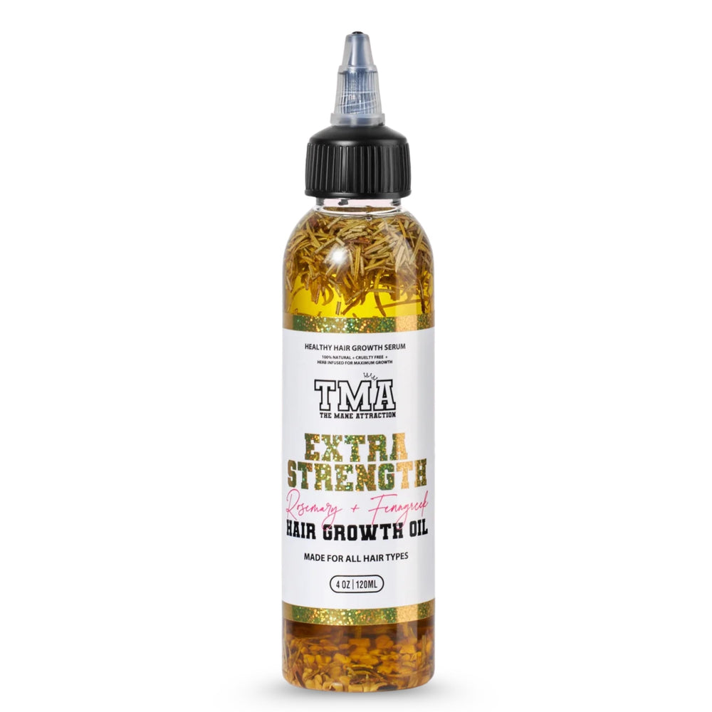 The Mane Attraction Rosemary Fenugreek Oil bottle supports scalp nourishment.
