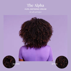 The Mane Choice Alpha Curly Cream being applied to damp curls for definition.