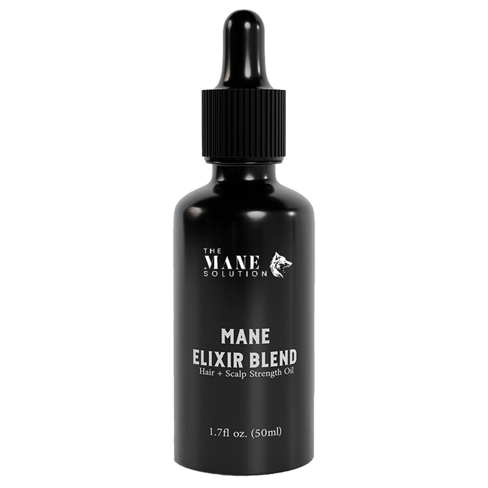 The Mane Solution The Mane Elixir Blend bottle on a clean surface for scalp nourishment