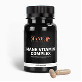 The Mane Solution Vitamin Complex bottle front, premium packaging for daily hair nourishment.