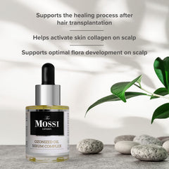 The Mossi London 50% ozonized olive oil formula for scalp balance.