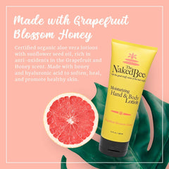 The Naked Bee Grapefruit Blossom Honey hand lotion label showing cruelty-free formulation.