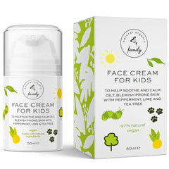 The Natural and Organic Family face moisturizer bottle close-up for kids hydration.