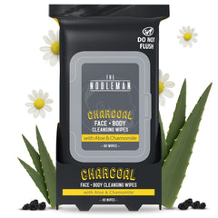The Nobleman charcoal face and body wipes in use for quick refresh after workout.