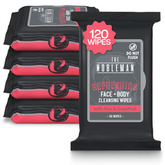 The Nobleman face and body cleansing wipes pack front view for on-the-go refreshment