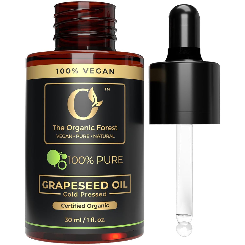 The Organic Forest Grapeseed Oil bottle for lightweight, daily moisture.