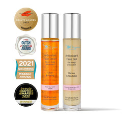 The Organic Pharmacy Antioxidant Face Gel bottle with release cap for hydration.