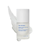 The Outset Firming Serum bottle closeup shows fragrance-free vegan formula for daily use