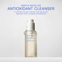 The Outset Gentle Micellar Cleanser bottle close-up with light foam for gentle cleansing