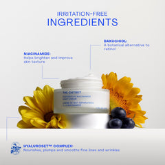 The Outset Restorative Night Cream application on the face demonstrates gentle massage.