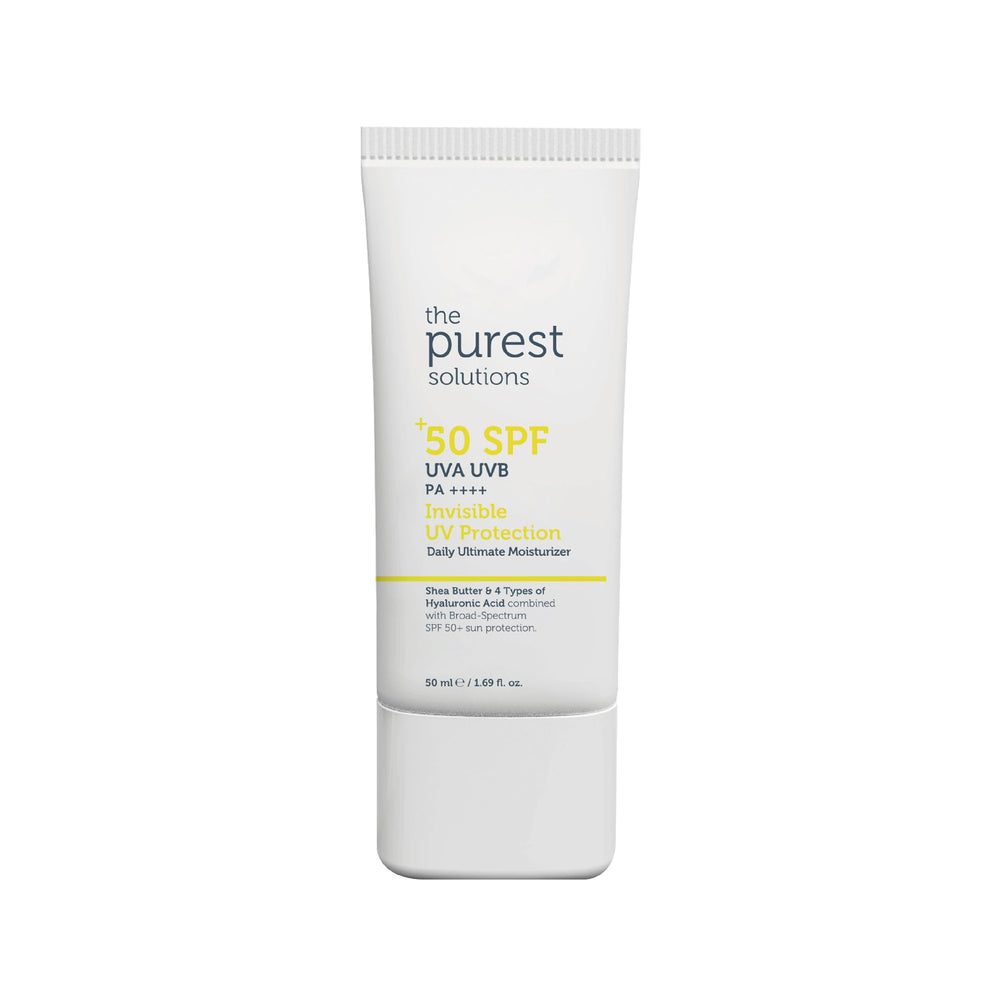 The Purest Solutions Invisible UV Protection bottle for daily hydration and sun defense.