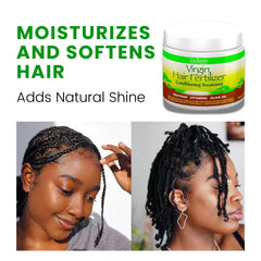 The Roots Naturelle Virgin Hair Fertilizer jar closeup reveals rich conditioning cream