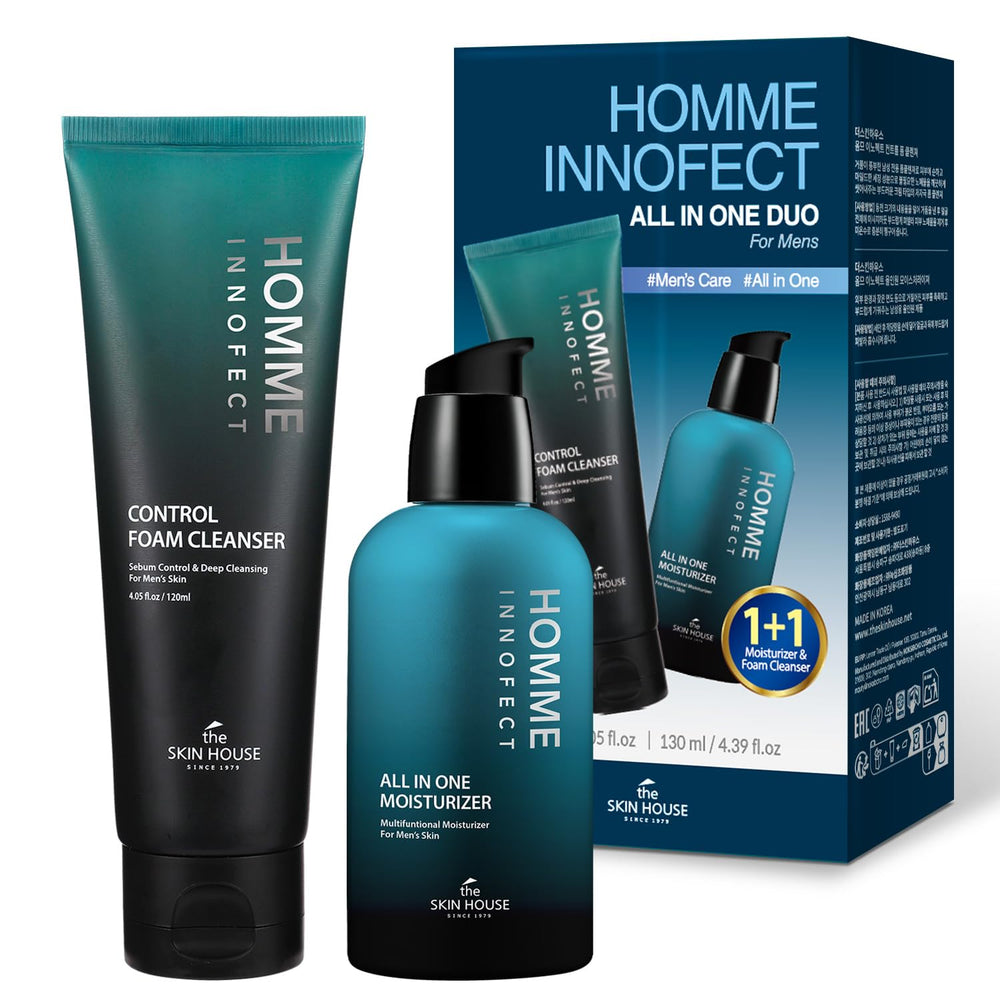 The Skin House HOMME InnoFect foaming cleanser pump delivers a gentle cleanse for refreshed skin.