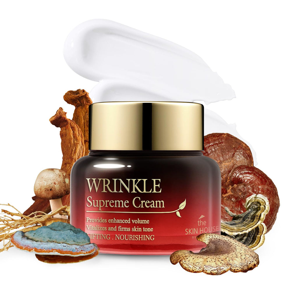 The Skin House Wrinkle Supreme Cream jar close-up showing rich texture for nourishing skin.