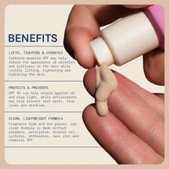 The Skinny Confidential tinted sunscreen swatch on skin shows no white cast and quick absorption.