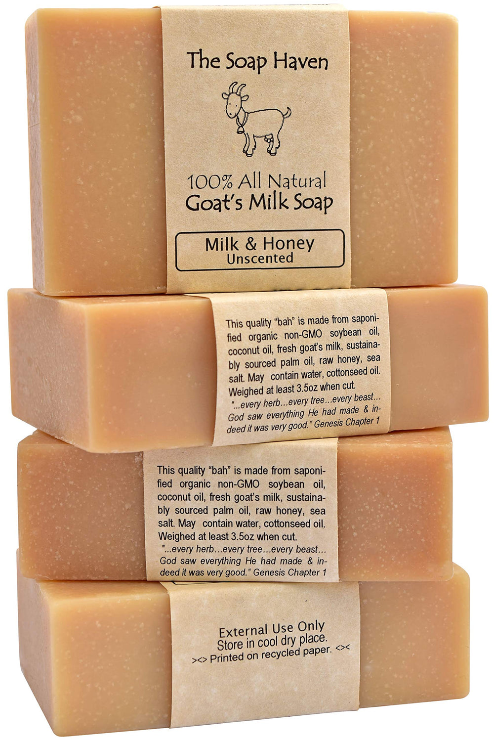 The Soap Haven goat milk honey bar close-up showing creamy lather for sensitive skin.